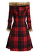 Manteau à capuche à carreaux et bordure en fausse fourrure années 1940