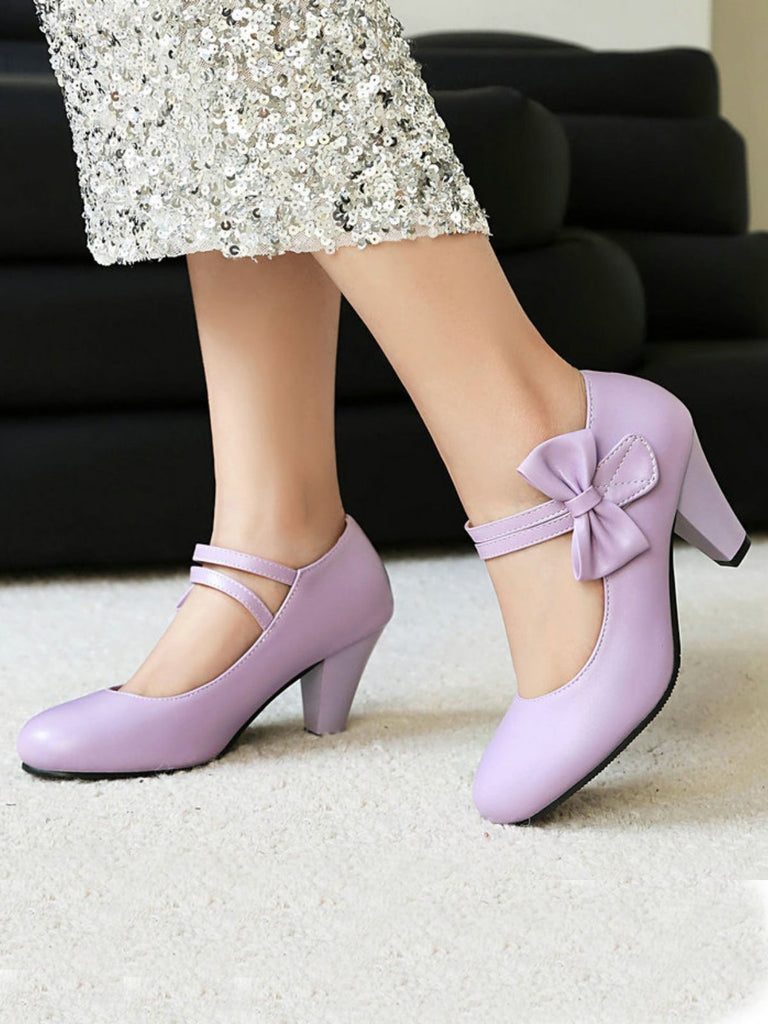 Chaussures à talons hauts en cuir massif à brides et nœuds vintage