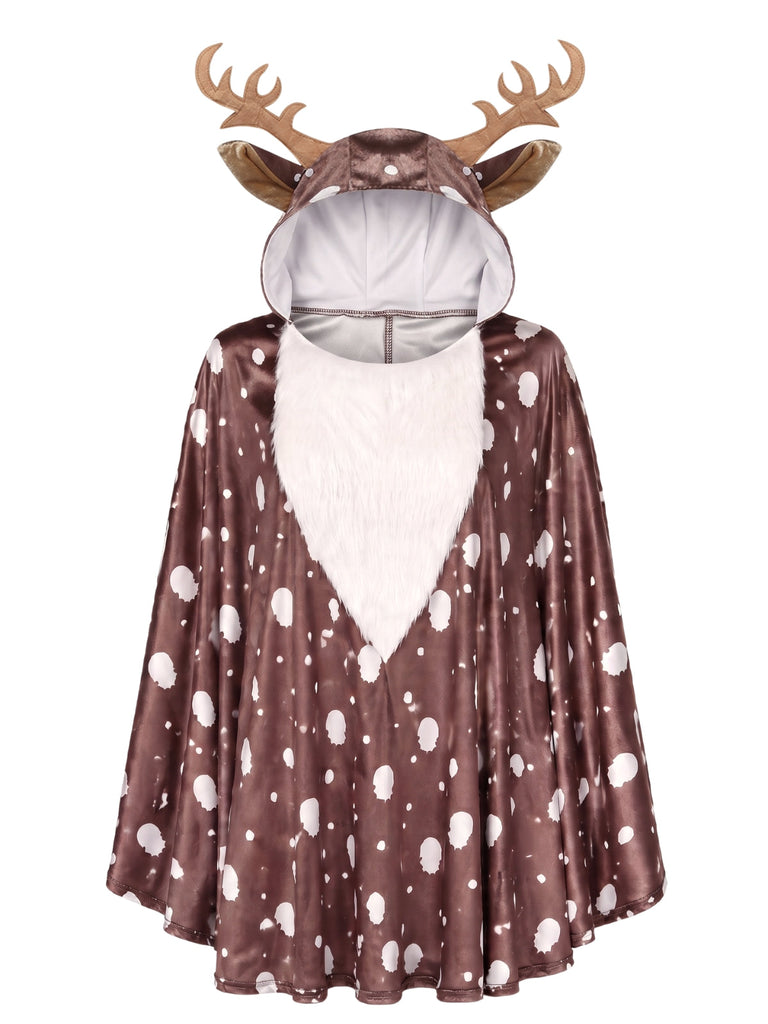 Cape de Noël à capuche à motif renne tacheté Années 1950 - 1