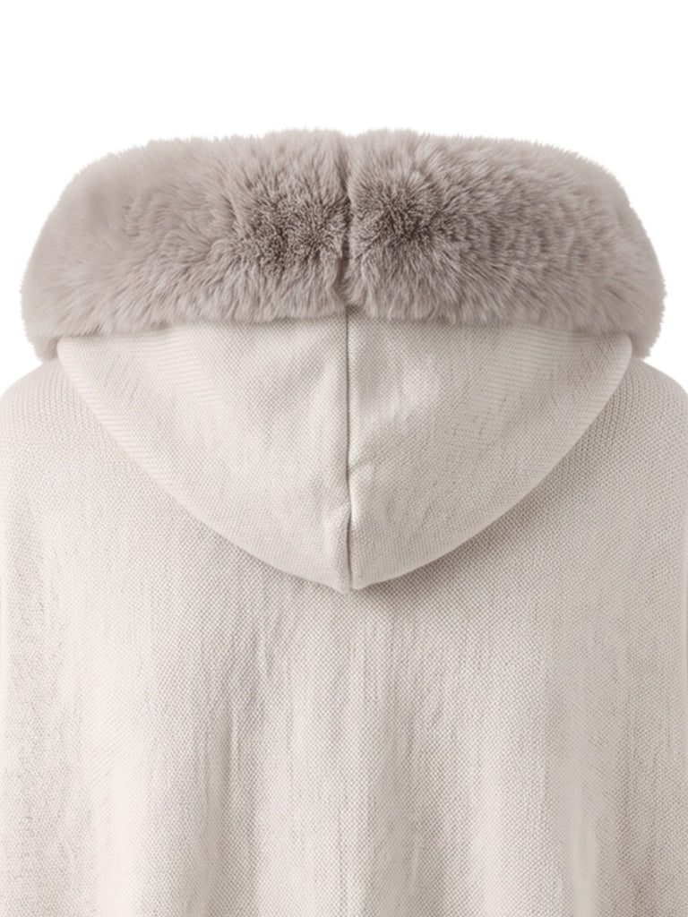 Cape Poncho en Maille à Capuche et Bordure en Fourrure Années 1930 - 3