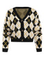 Cardigan en maille à losanges col V et boutons Années 1980