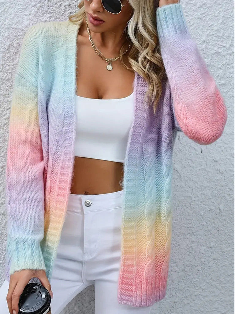 Cardigan Torsadé Dégradé Arc-en-Ciel Pastel Années 1980 - 4