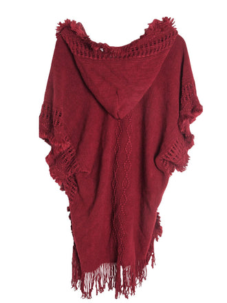 Châle Bohème en Maille à Capuche, Boutons et Franges Années 1950 - 2