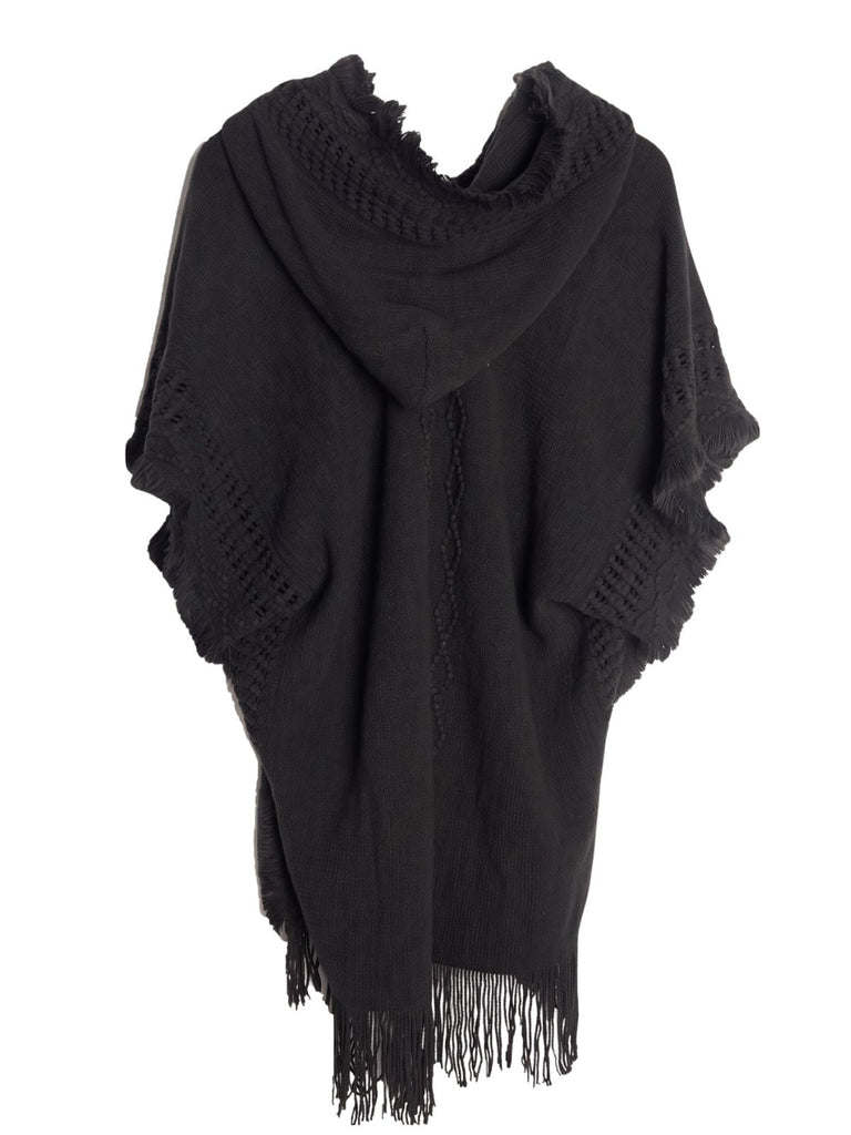 Châle Bohème en Maille à Capuche, Boutons et Franges Années 1950 - 4