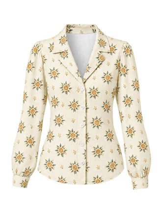[Prévente] Chemise à imprimé floral, col revers et manches longues Années 1960 - 2