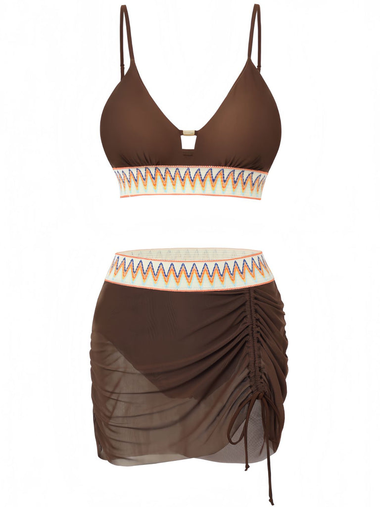 Chevron Filet Patchwork Ensemble Tankini Années 1940 4