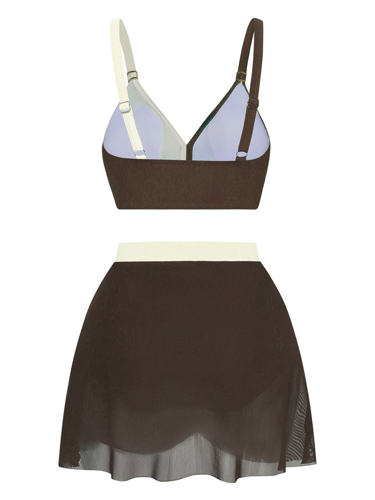 Two-piece outfit with a bra and skirt on a white background