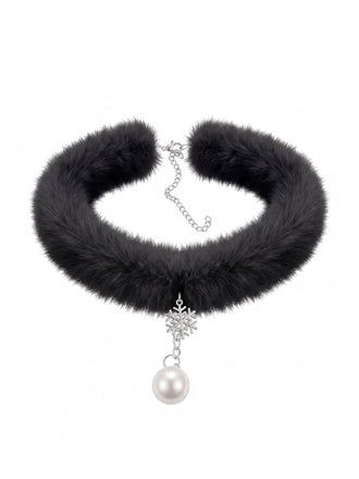 Collier à Chaîne de Perles, Pendentif Flocon de Neige et Plume Blanche - 2
