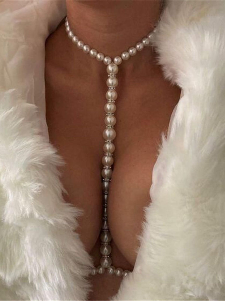 Collier de Corps Halter à Perles Blanches - 1
