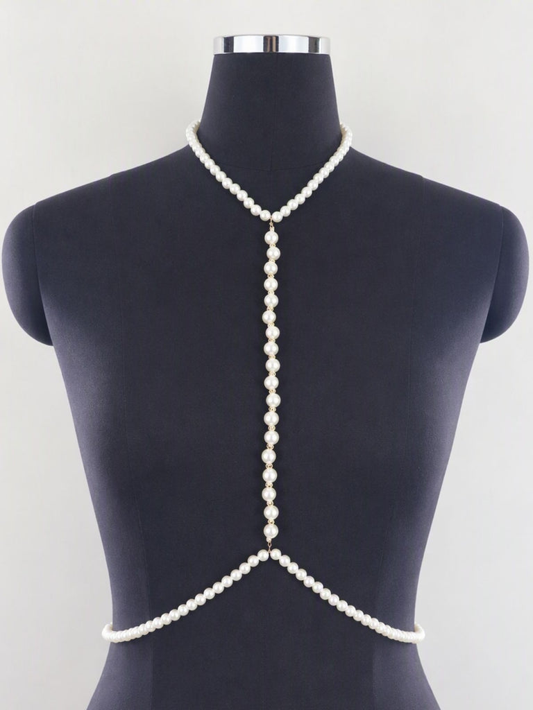 Collier de Corps Halter à Perles Blanches - 2