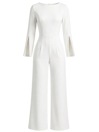 Combinaison blanche à col V, manches fendues et jambes larges années 1960 - 2