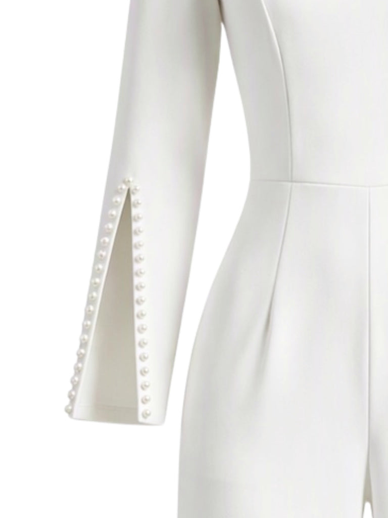 Combinaison blanche à col V, manches fendues et jambes larges années 1960 - 4
