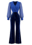 Combinaison Bleu Cobalt en Velours à Manches Transparentes Années 1970