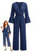 Combinaison unie portefeuille à col V et manches évasées années 1970 - 1