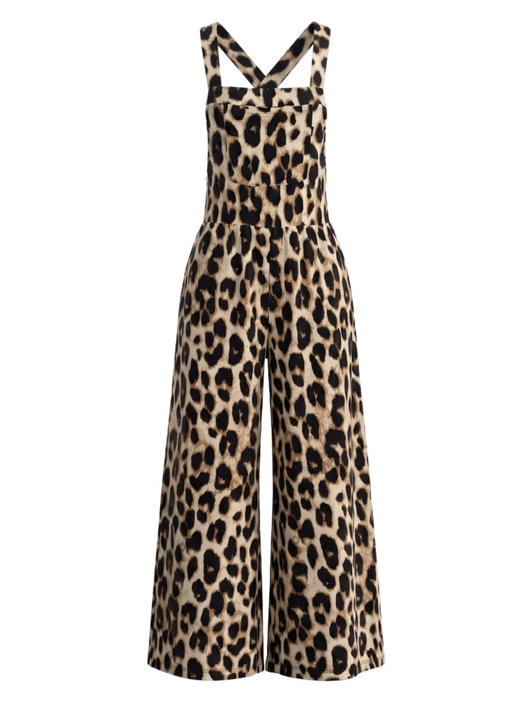 Combinaison Western Marron à Imprimé Léopard et Jambes Larges Années 1950 - 2