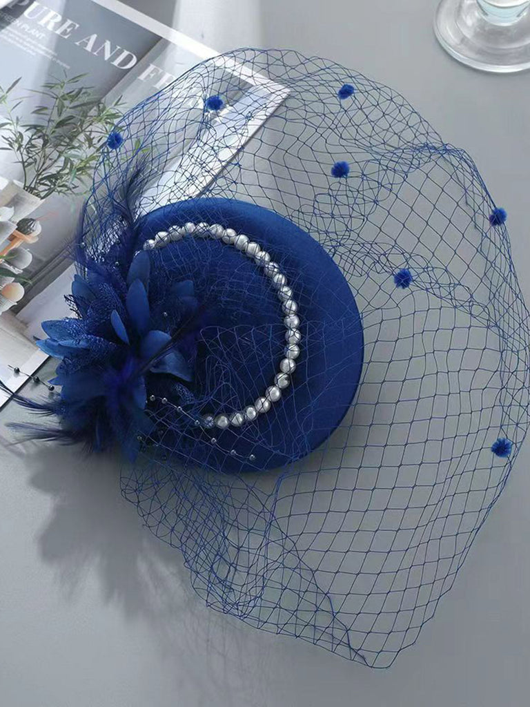 Chapeau fascinateur à plumes et perles vintage avec voile