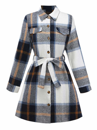Robe-chemise carreaux multicolores avec ceinture années 1960