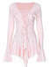 Robe rose col en V et manches évasées volants années 60