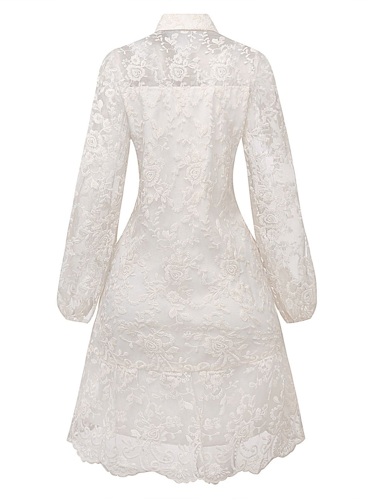 Robe blanche en dentelle de pur coton uni années 1960