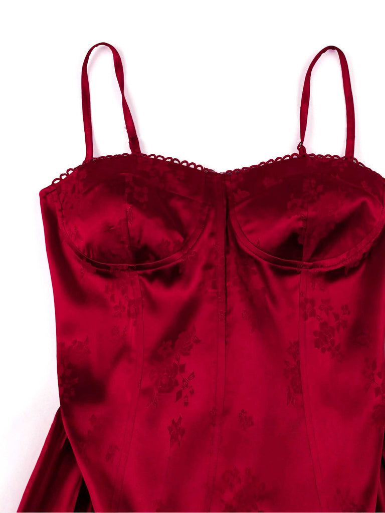 Robe asymétrique en satin à fines bretelles années 1980