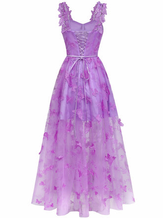 Robe Maxi Bretelles Épaghetti Papillons 3D Maille Années 1930