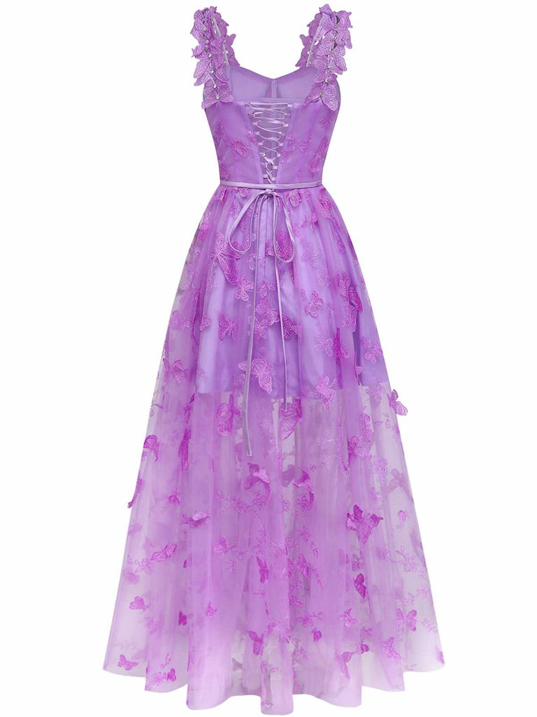 Robe Maxi Bretelles Épaghetti Papillons 3D Maille Années 1930