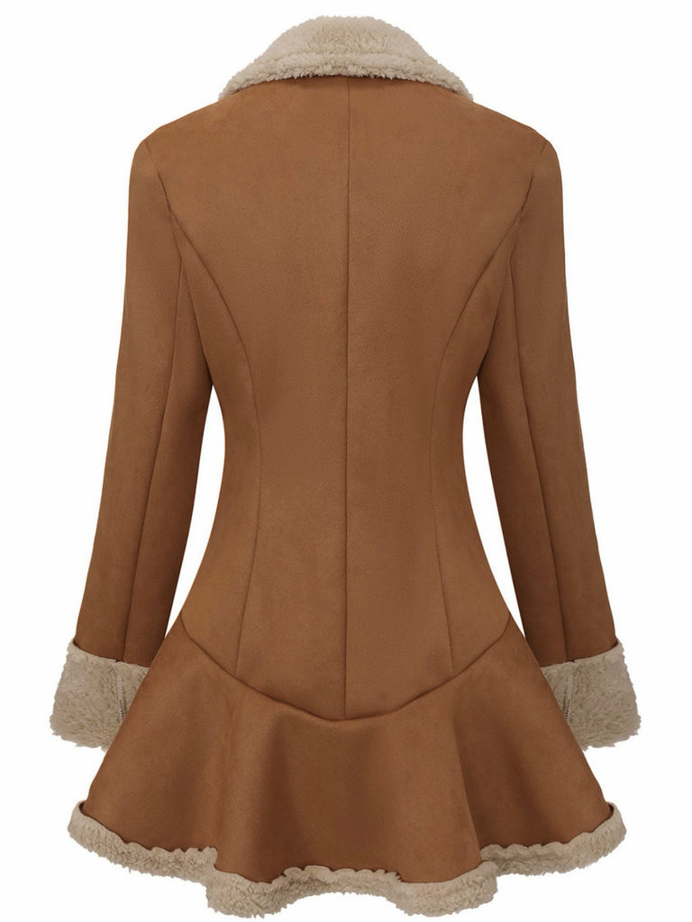 Veste en daim vintage à revers et ourlet évasé noire années 1970