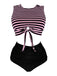 [Prévente] [Grande taille] Ensemble tankini rayé rose et noir à nœuds années 1970
