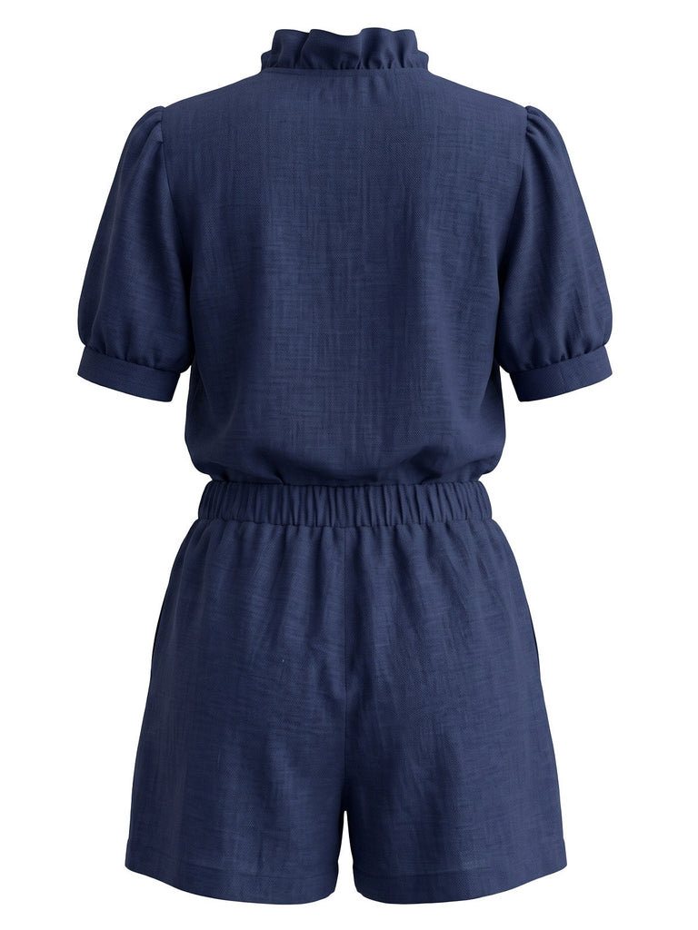 Ensemble 2 pièces blouse à volants, nœud et manches bouffantes et short Années 1950 - 2