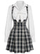 [Prévente] Ensemble 2 pièces blouse blanche à col revers et nœud et jupe à bretelles à carreaux Années 1940 - 2