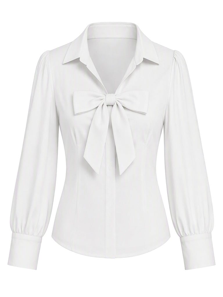 [Prévente] Ensemble 2 pièces blouse blanche à col revers et nœud et jupe à bretelles à carreaux Années 1940 - 4