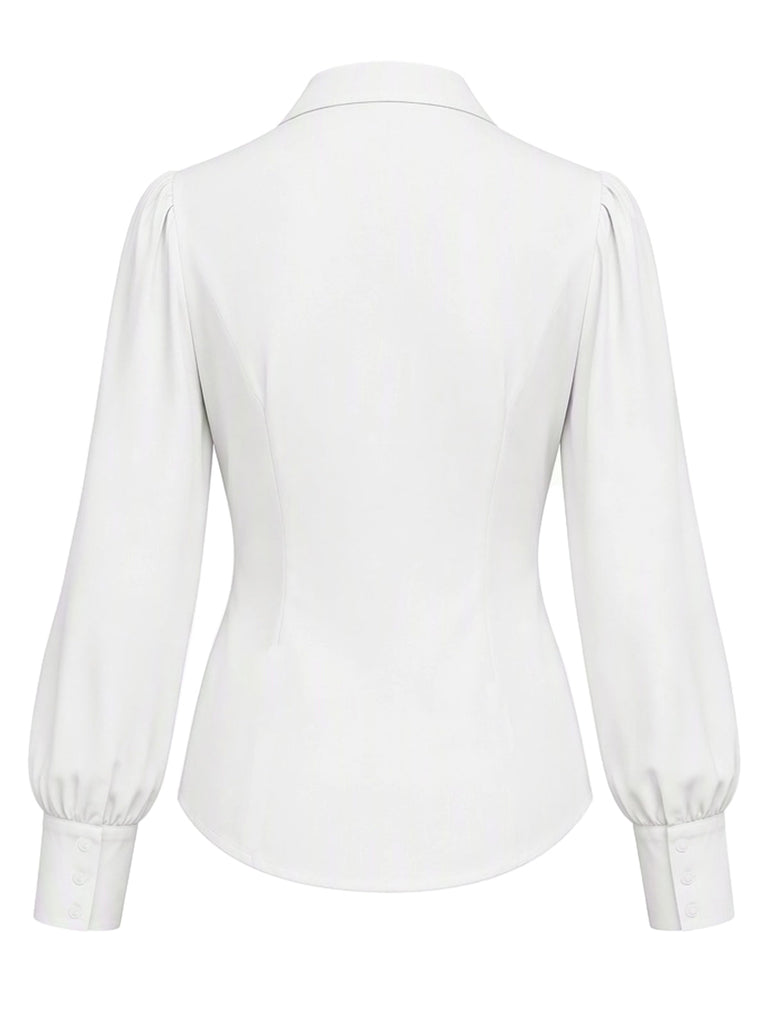 [Prévente] Ensemble 2 pièces blouse blanche à col revers et nœud et jupe à bretelles à carreaux Années 1940 - 5