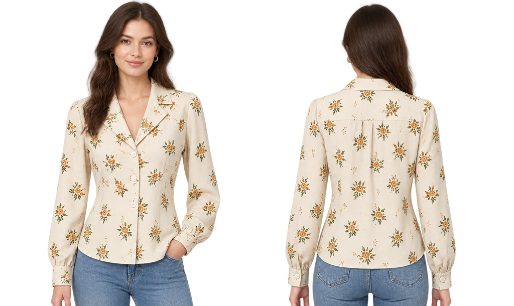 [Prévente] Ensemble 2 pièces chemise à imprimé floral et salopette Années 1960 - 6