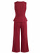 Ensemble 2 pièces gilet uni sans manches à col V et pantalon taille haute années 1980 - 3