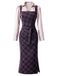 [Prévente] Ensemble 2 pièces robe crayon à carreaux violets et blouse en satin froncée à cordon années 1960 - 2
