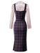 [Prévente] Ensemble 2 pièces robe crayon à carreaux violets et blouse en satin froncée à cordon années 1960 - 3