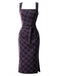 [Prévente] Ensemble 2 pièces robe crayon à carreaux violets et blouse en satin froncée à cordon années 1960 - 6