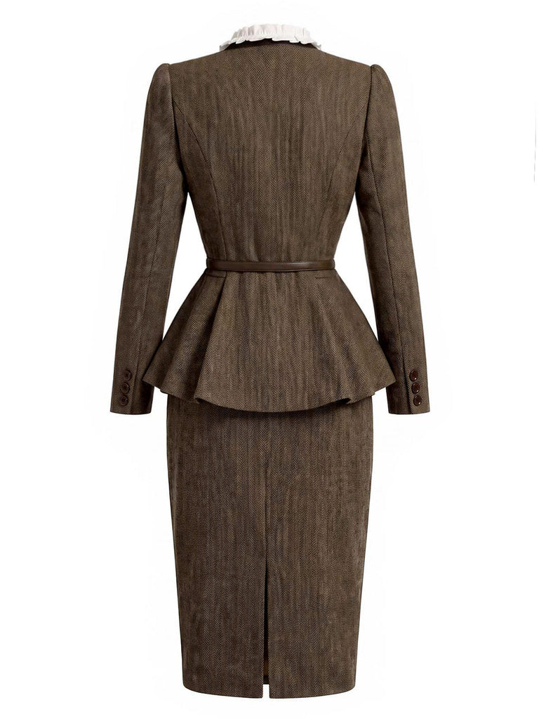 [Prévente] Ensemble 2 pièces veste à col montant et volants et jupe crayon à chevrons années 1940 - 4