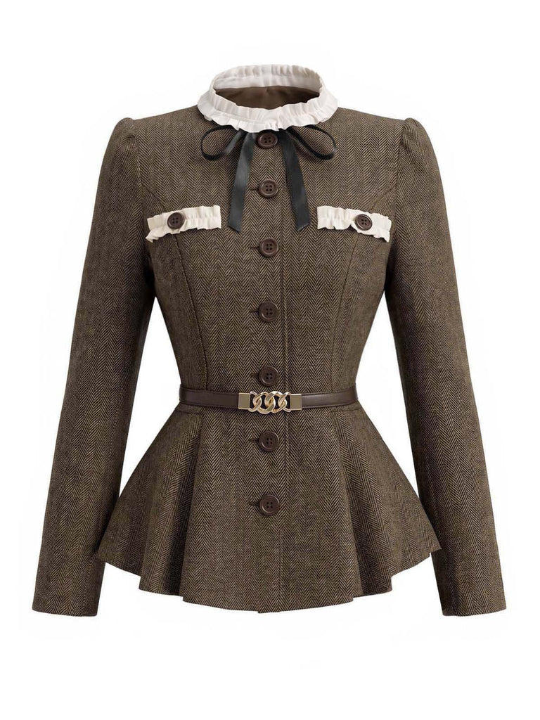 [Prévente] Ensemble 2 pièces veste à col montant et volants et jupe crayon à chevrons années 1940 - 5