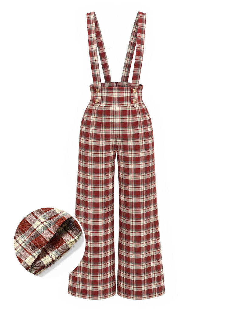 [Prévente] Ensemble blouse à nœud et pantalon large à bretelles à carreaux rouges années 1970 - 13
