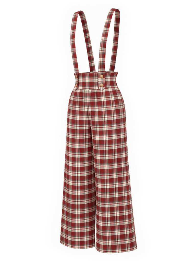 [Prévente] Ensemble blouse à nœud et pantalon large à bretelles à carreaux rouges années 1970 - 15