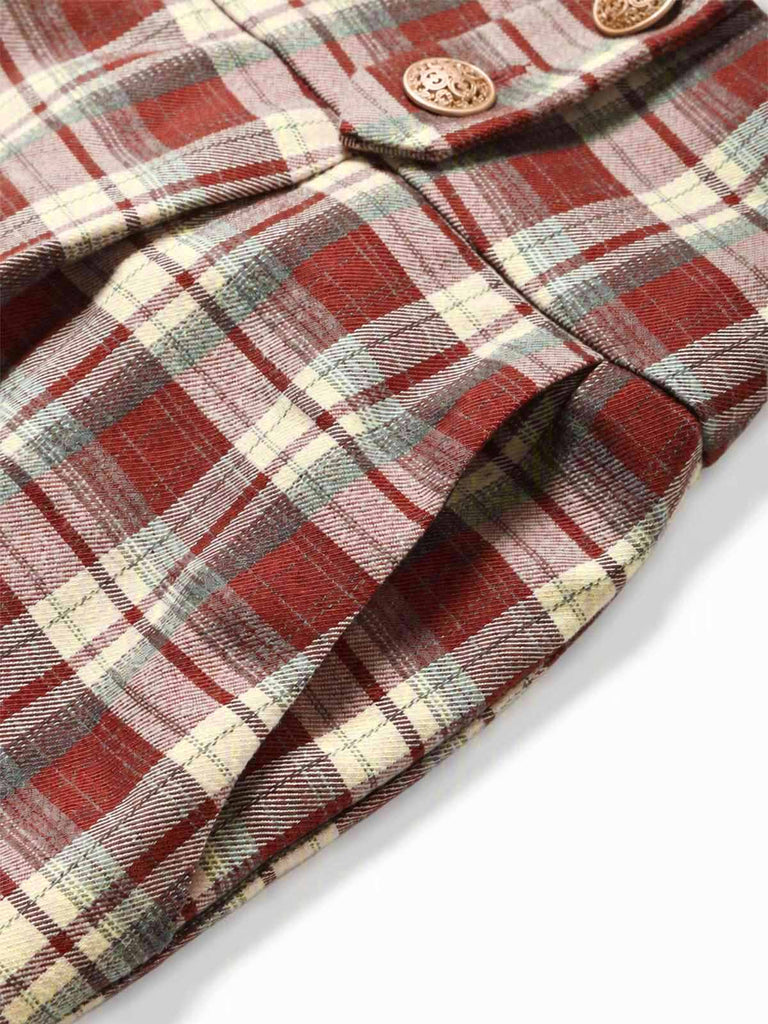 [Prévente] Ensemble blouse à nœud et pantalon large à bretelles à carreaux rouges années 1970 - 18