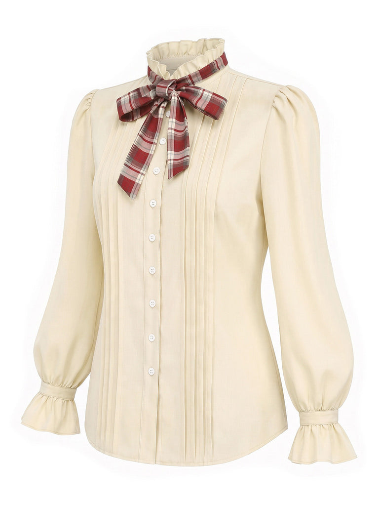 [Prévente] Ensemble blouse à nœud et pantalon large à bretelles à carreaux rouges années 1970 - 8
