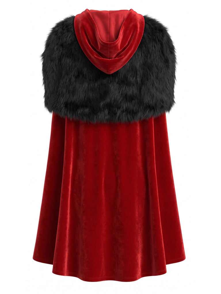 Ensemble body rouge en velours à nouer et cape à capuche Années 1940 - 5