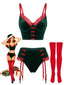 Ensemble lingerie de Noël vert en velours à dentelle nœud et porte-jarretelles Années 1960