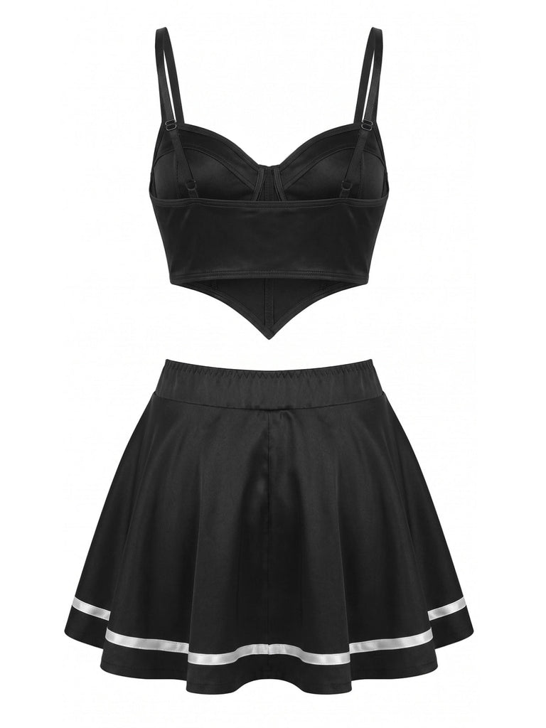Ensemble pyjama à fines bretelles, nœud et couleurs contrastantes années 1950 - 10