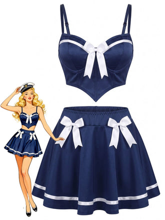 Ensemble pyjama à fines bretelles, nœud et couleurs contrastantes années 1950 - 1