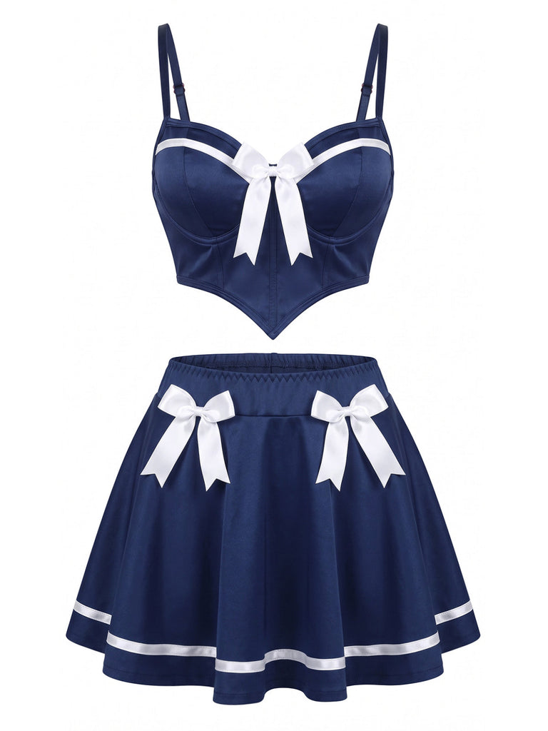 Ensemble pyjama à fines bretelles, nœud et couleurs contrastantes années 1950 - 7