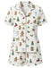 [Prévente] Ensemble Pyjama Blanc de Noël Imprimé à Manches Courtes Années 1970 - 1