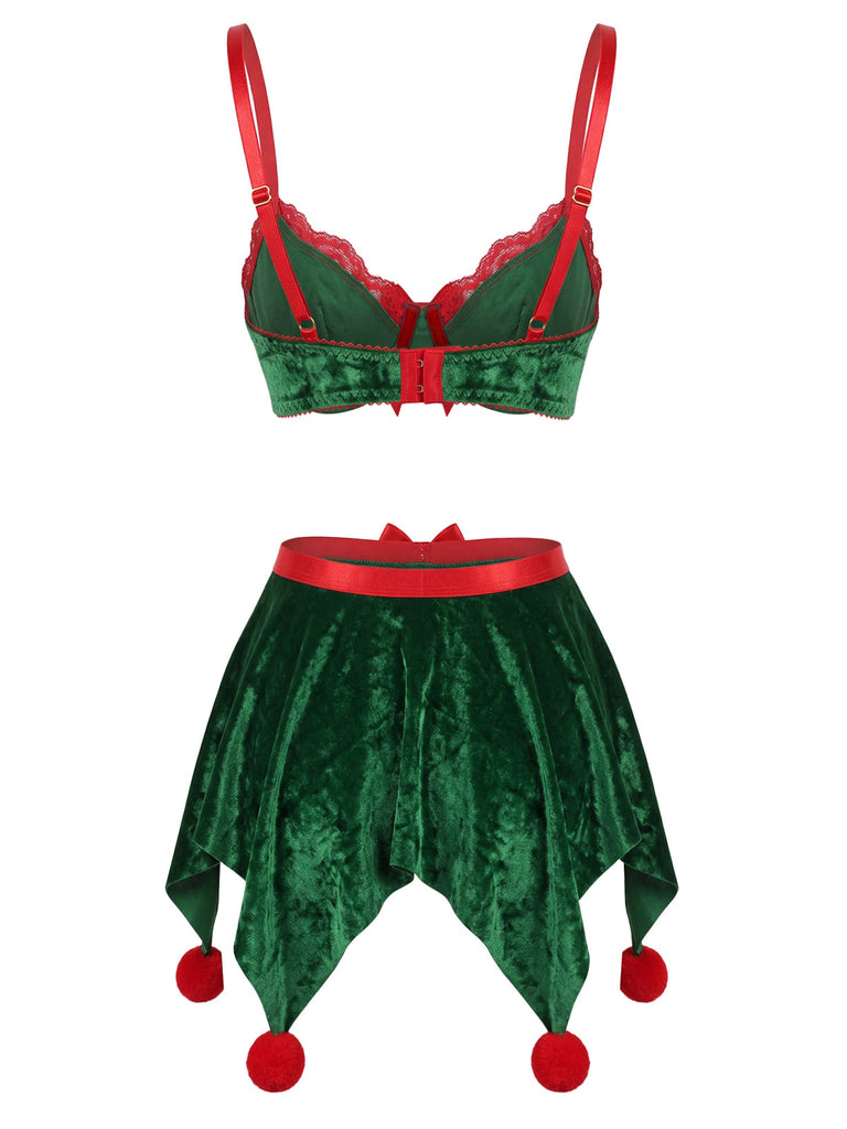 Ensemble Pyjama de Noël Vert à Caraco Style Elfe Années 1960 - 4